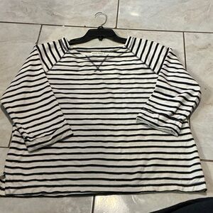 Studio Works Navy and White Striped Long Sleeve Top
